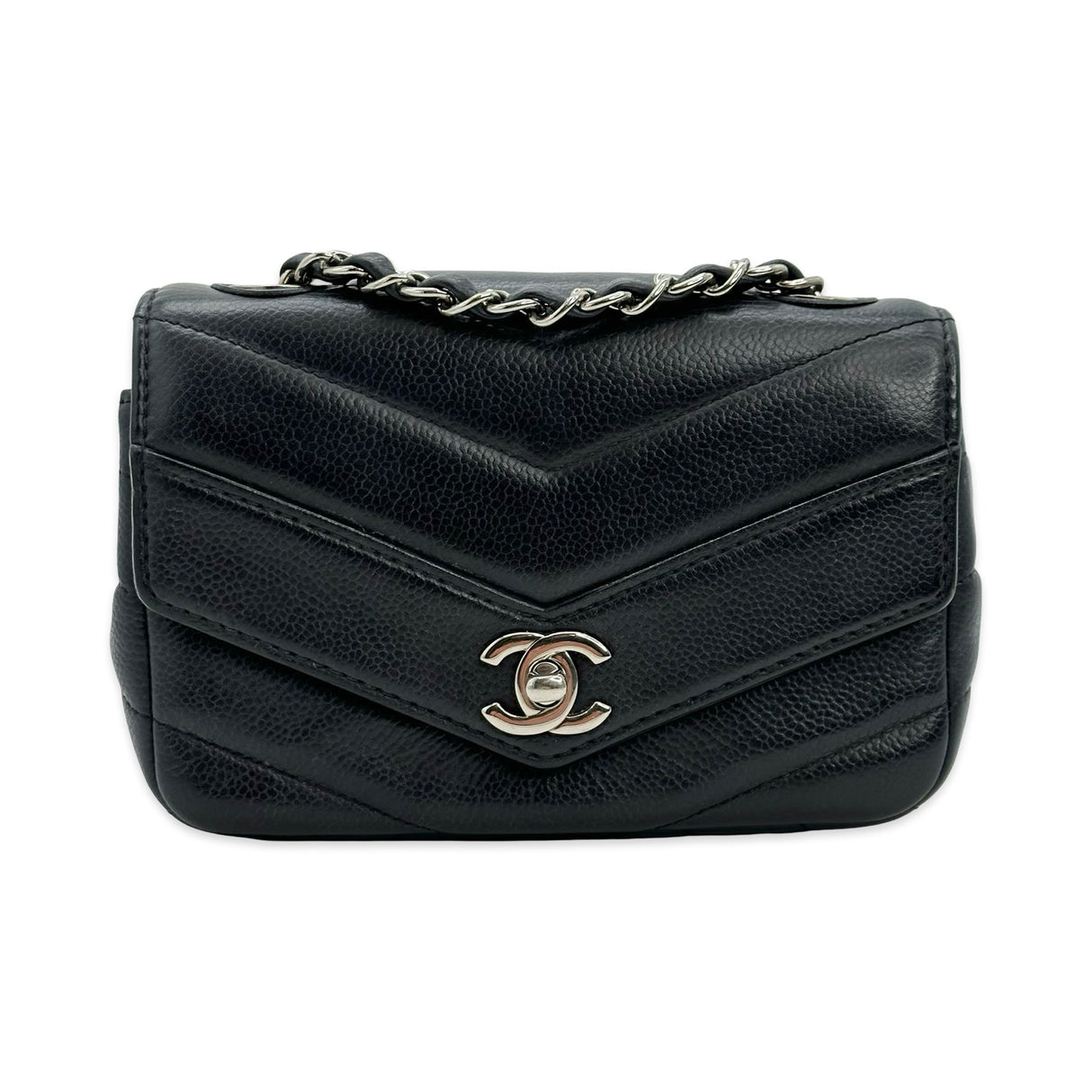 CHANEL: Chevron Quilted Caviar Data Center Mini Flap