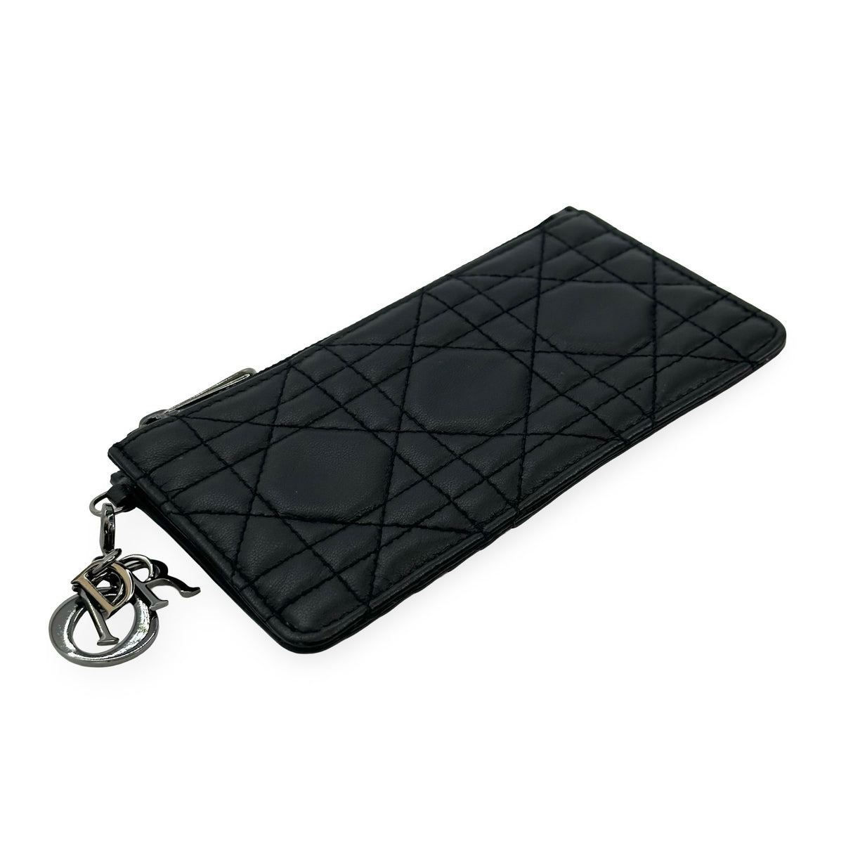 CHRISTIAN DIOR: Cannage Lady Dior Zip Card Holder