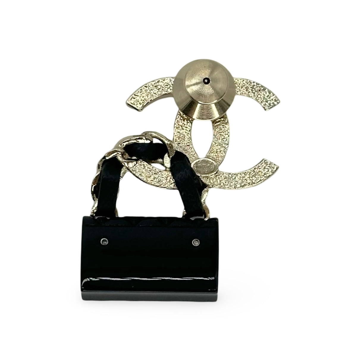 CHANEL: Enamel CC Quilted Flap Brooch