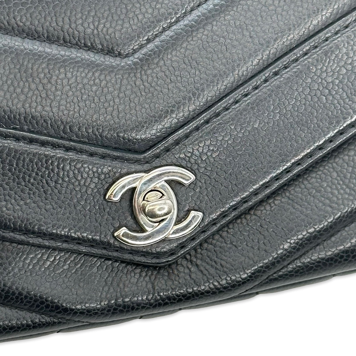 CHANEL: Chevron Quilted Caviar Data Center Mini Flap