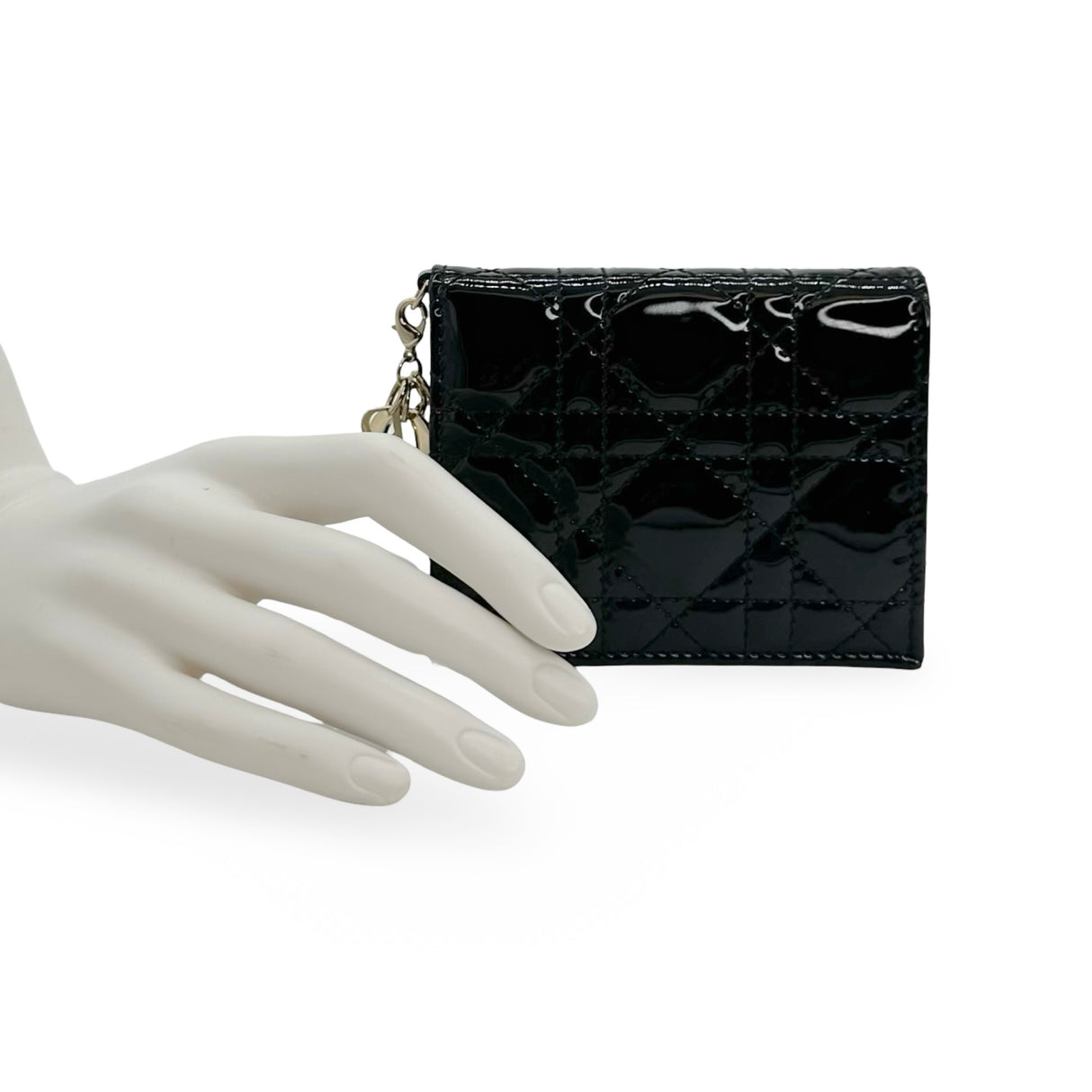 CHRISTIAN DIOR: Patent Cannage Mini Lady Dior Gardenia Wallet