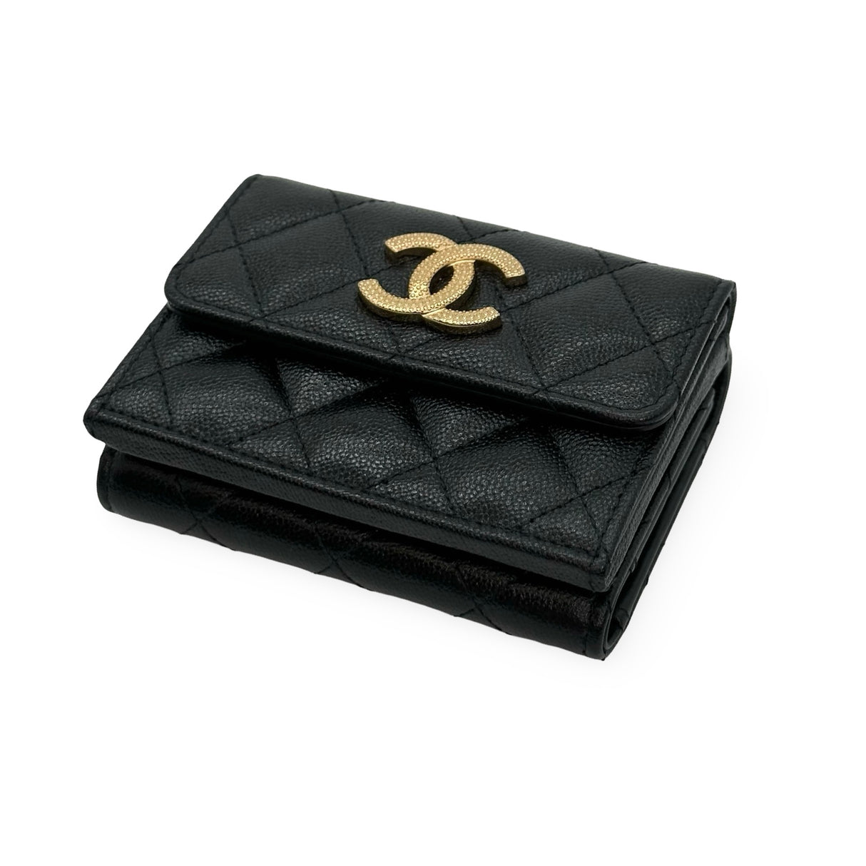 CHANEL: Quilted Caviar Small Double Wallet