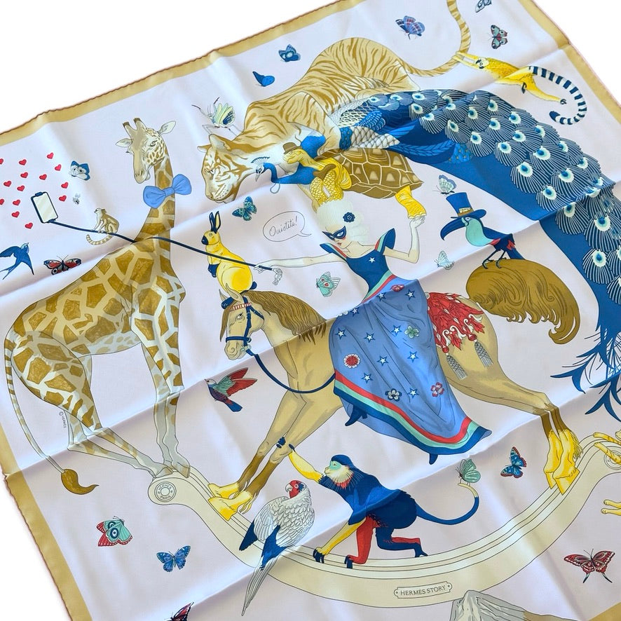 HERMES: Silk Ouistiti Story 90 Scarf