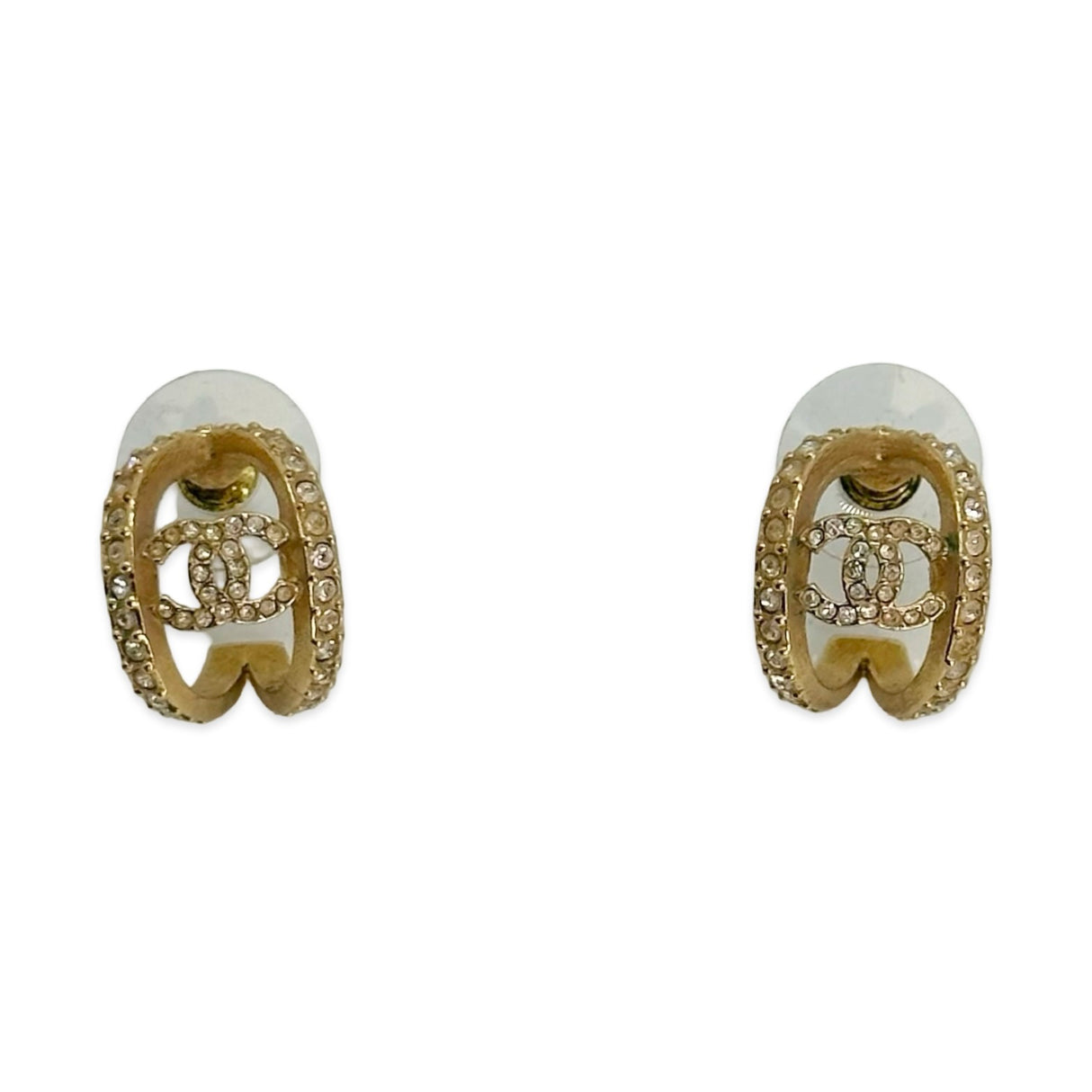 CHANEL: Crystal CC Huggie Hoop Earrings