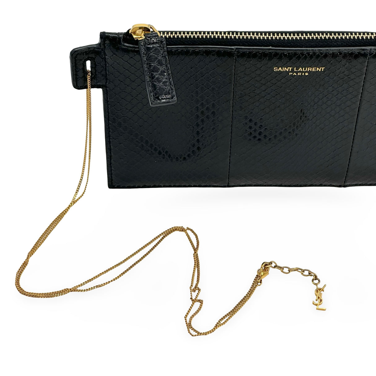 SAINT LAURENT: Snakeskin Pouch Chain Clutch