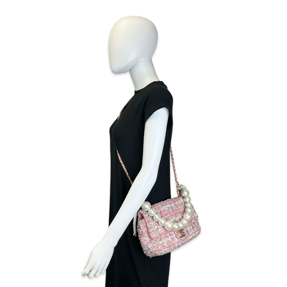 Tweed Pearl Handle Flap Bag