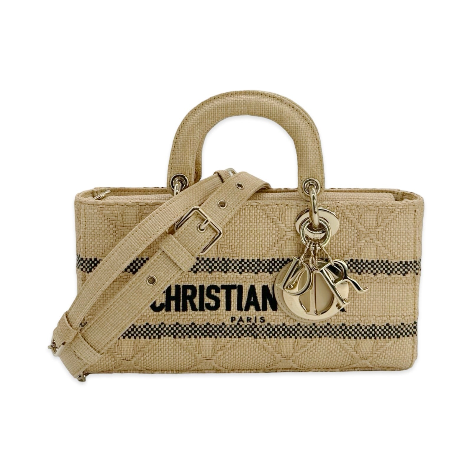 Christian Dior Raffia Cannage Medium Lady D-Joy Bag