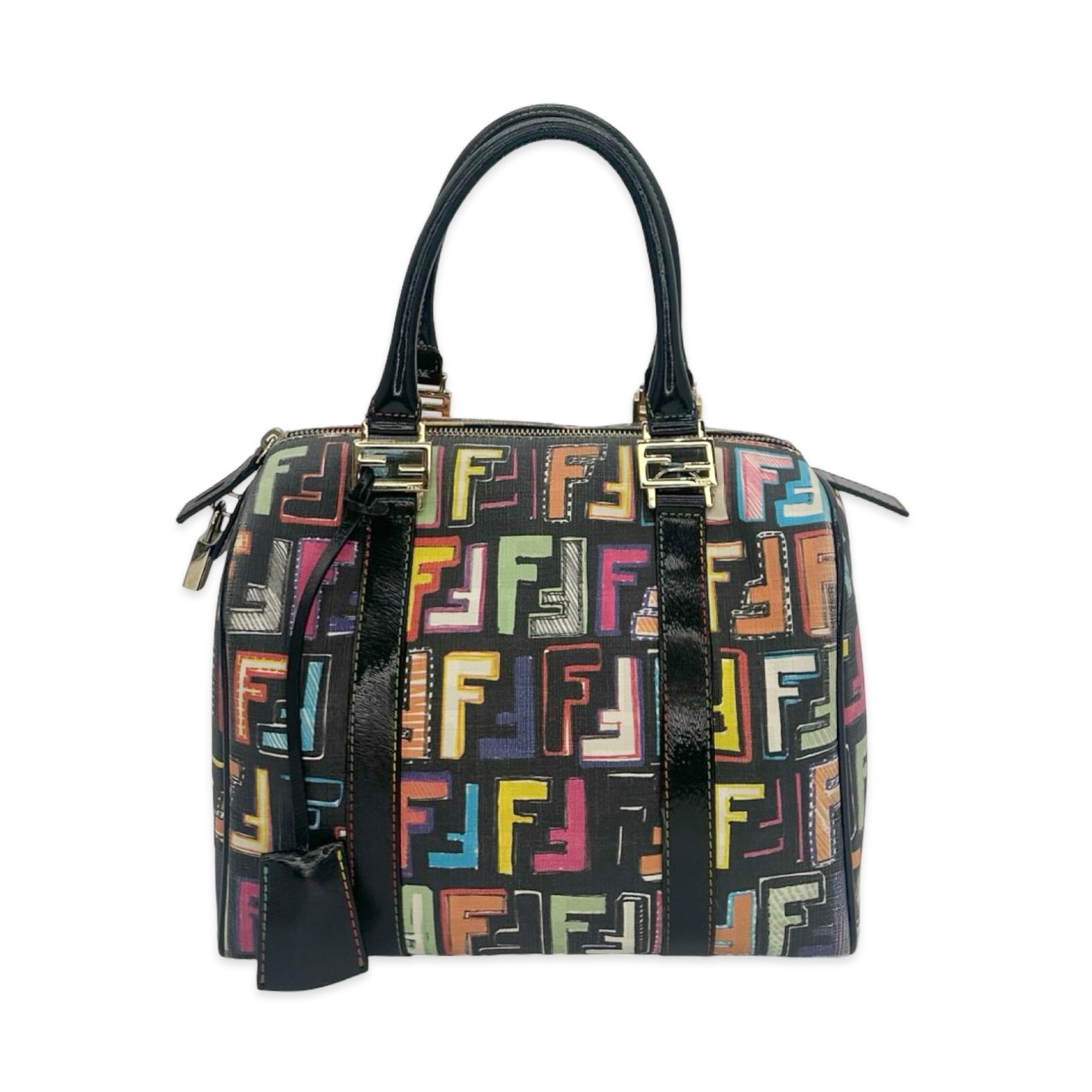 FENDI FFロゴボストンバッグ Fendi FF Coated Canvas Spalmati Forever Boston Bag