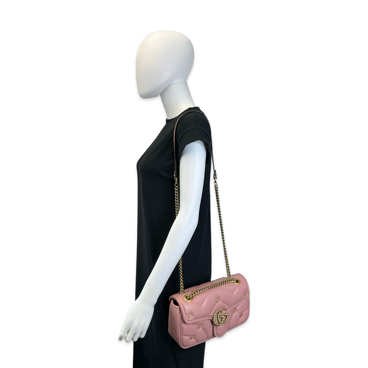 GUCCI: Quilted Leather Torchon Studded GG Marmont Medium Flap Chain Bag