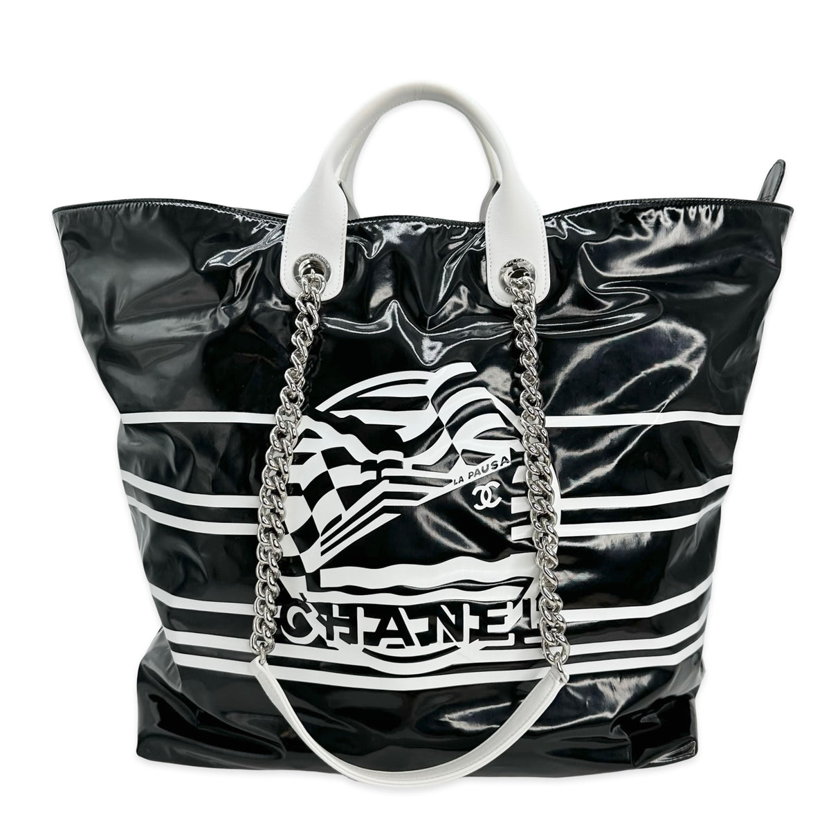 CHANEL: Vinyl La Pausa Large Zip Shopping Tote