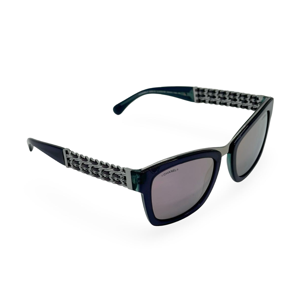 CHANEL: Woven Leather Square Sunglasses