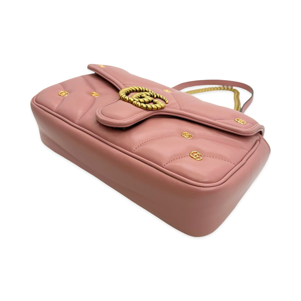 GUCCI: Quilted Leather Torchon Studded GG Marmont Medium Flap Chain Bag