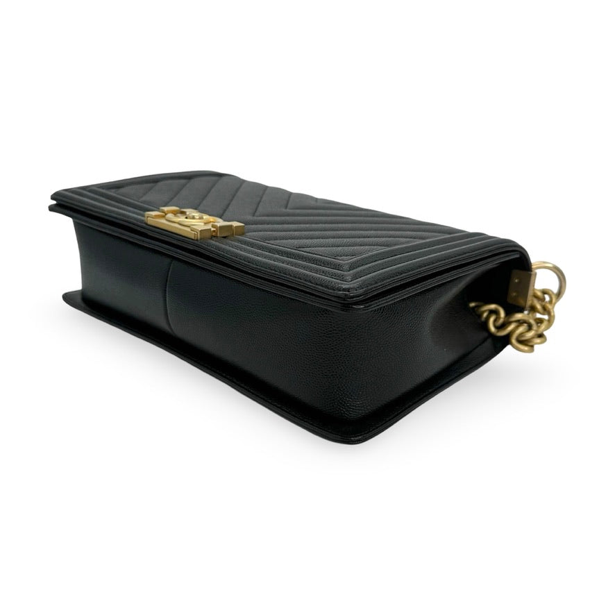 CHANEL: Chevron Quilted Caviar New Medium Boy Bag
