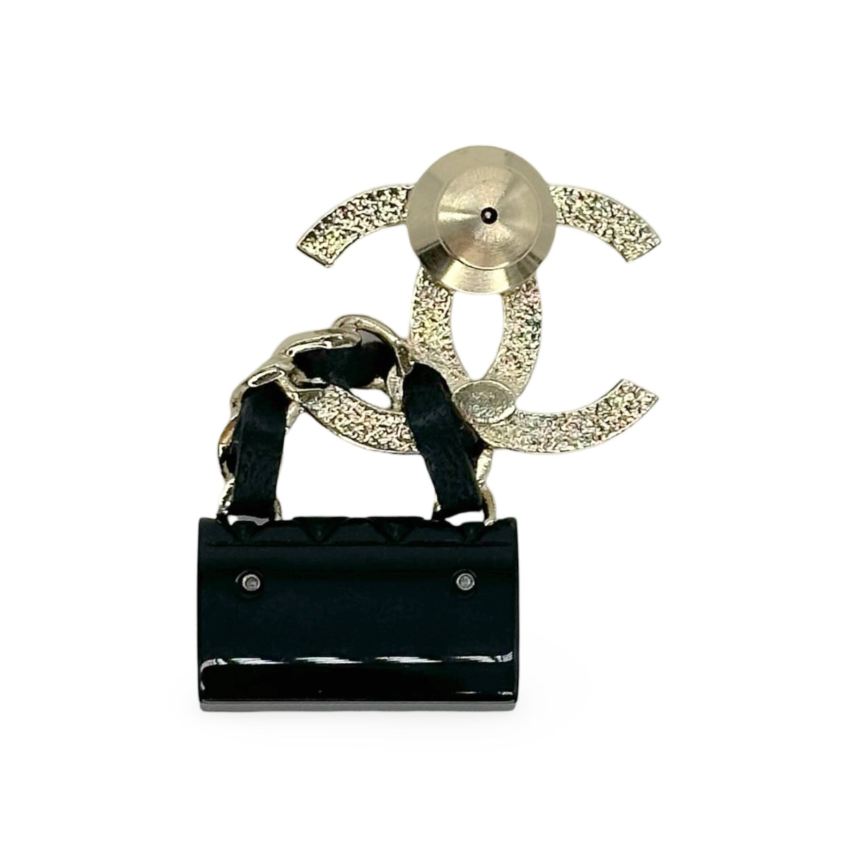 CHANEL: Enamel CC Quilted Flap Brooch