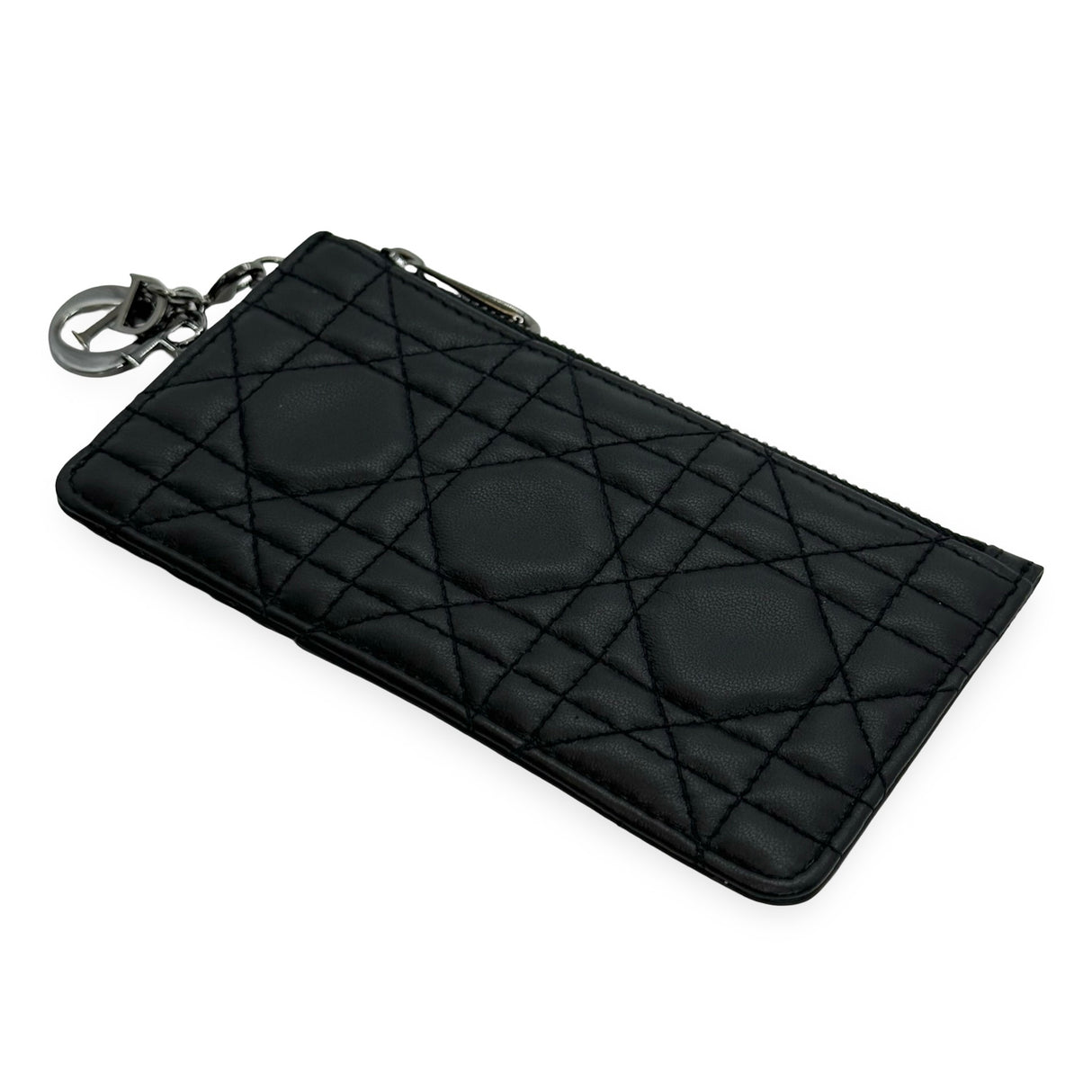CHRISTIAN DIOR: Cannage Lady Dior Zip Card Holder