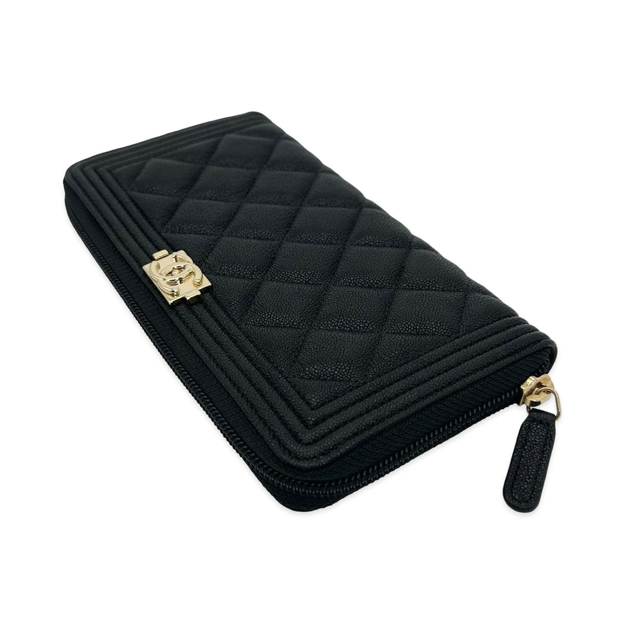 Quilted Caviar Boy Long Zip Wallet