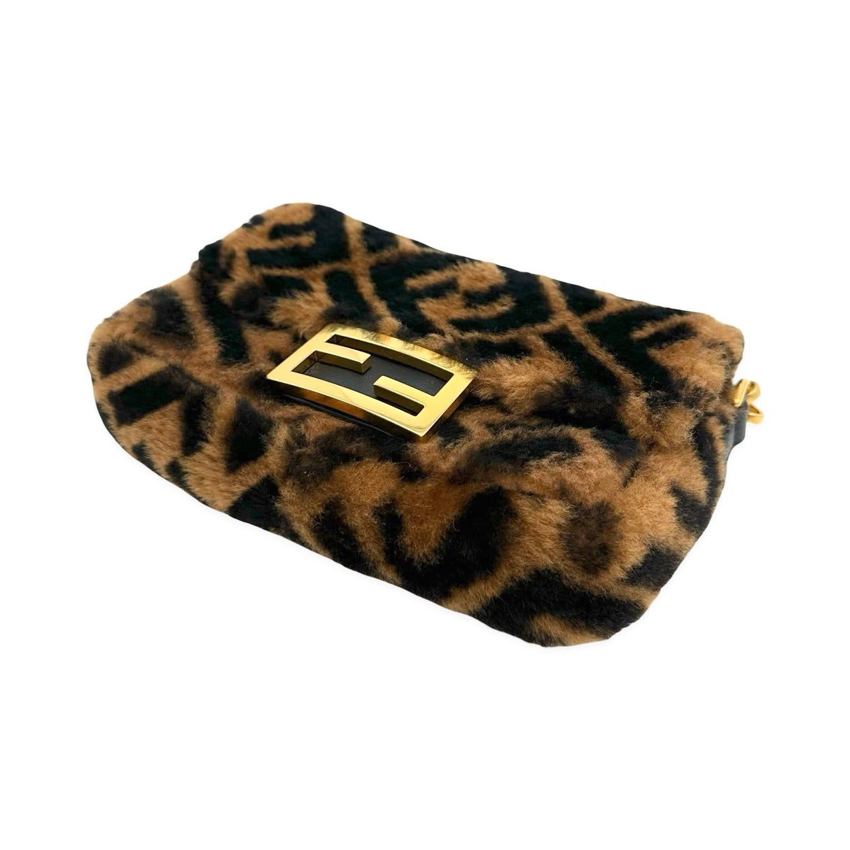FENDI: FF Zucca Shearling Mini Baguette