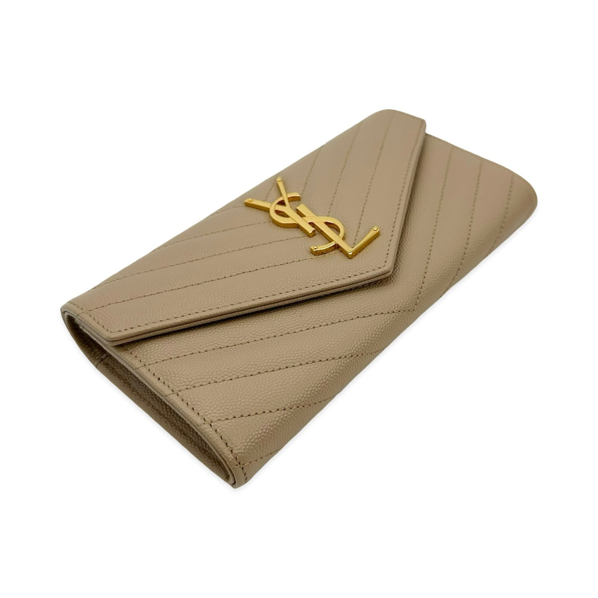 SAINT LAURENT: Quilted Grain de Poudre Cassandre Large Flap Wallet