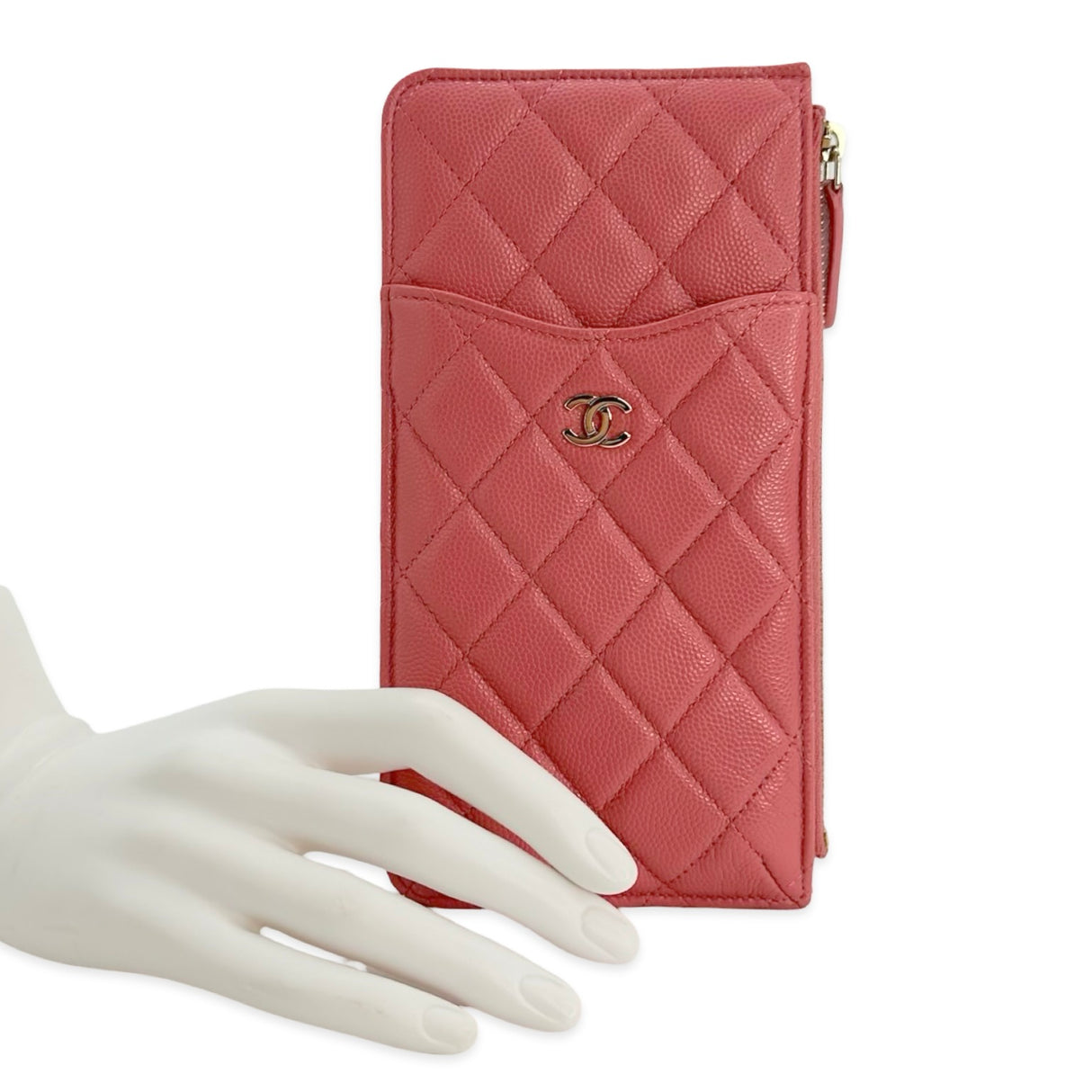 CHANEL: Quilted Caviar Zip Phone Zip Card Case
