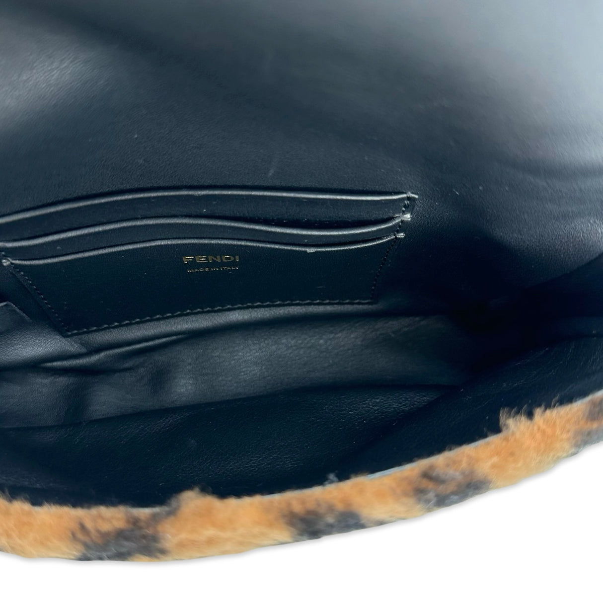 FENDI: FF Zucca Shearling Mini Baguette