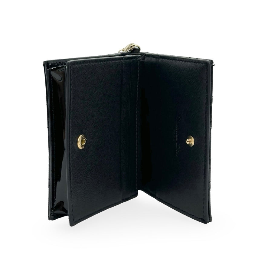 CHRISTIAN DIOR: Patent Cannage Mini Lady Dior Gardenia Wallet