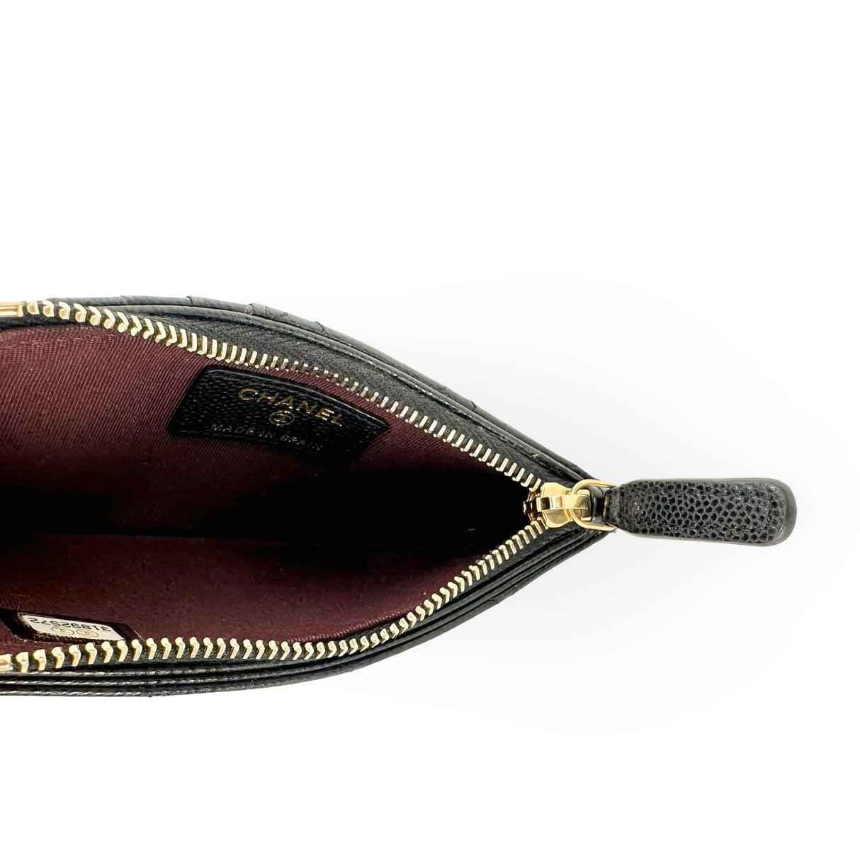 CHANEL: Quilted Caviar Flap Zip Card Holder