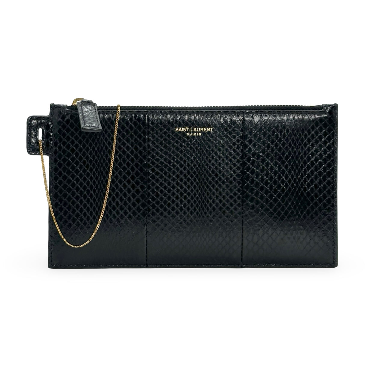SAINT LAURENT: Snakeskin Pouch Chain Clutch