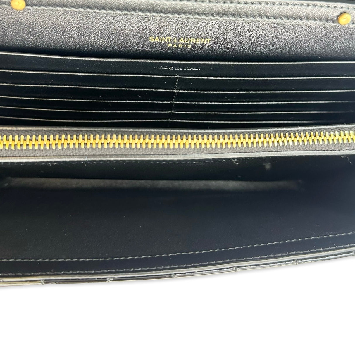 SAINT LAURENT: Quilted Patent Chain Wallet