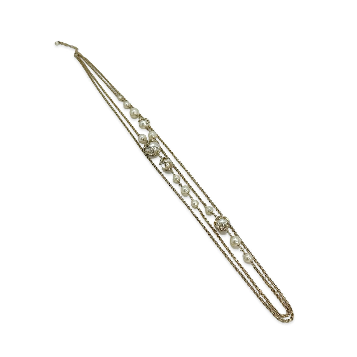 CHANEL: Crystal Pearl CC Long Chain Necklace
