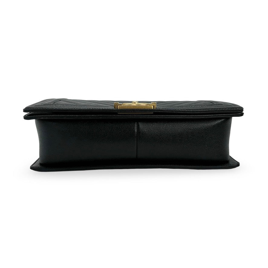 CHANEL: Chevron Quilted Caviar New Medium Boy Bag