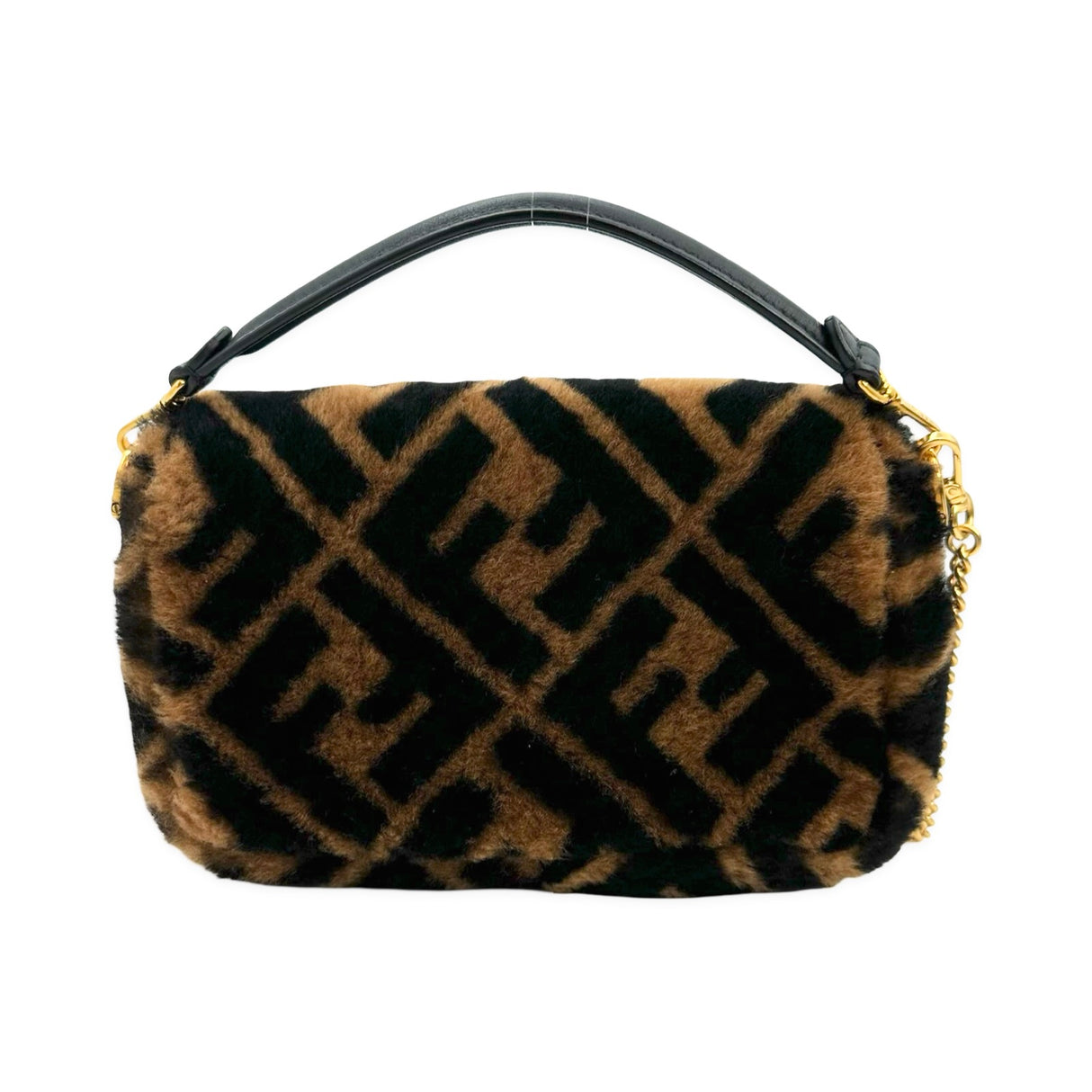 FENDI: FF Zucca Shearling Mini Baguette