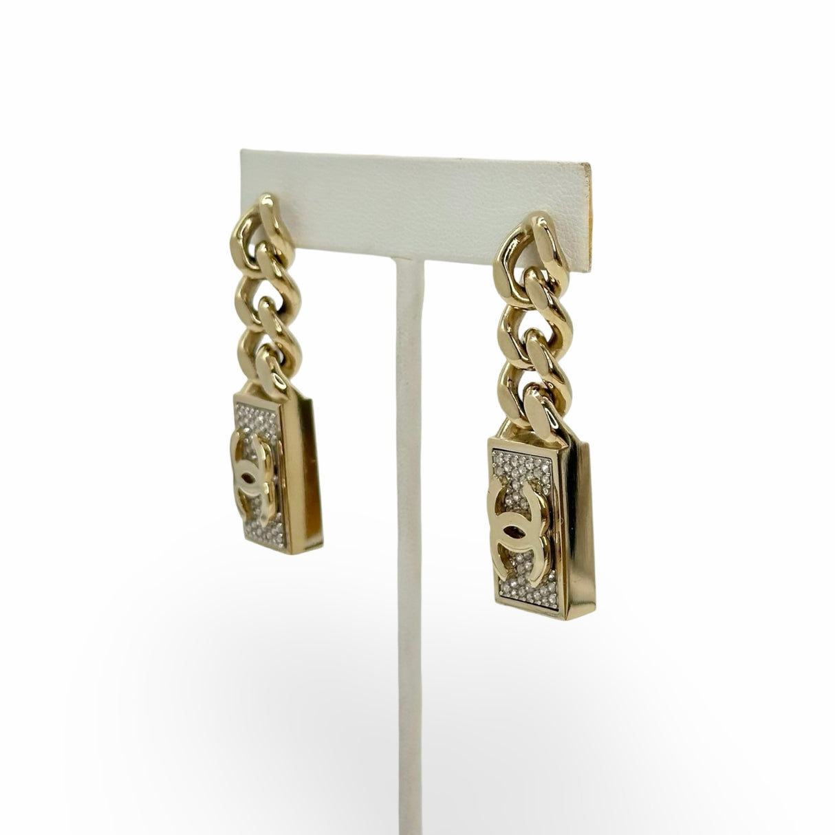 CHANEL: Chain Crystal CC Earrings
