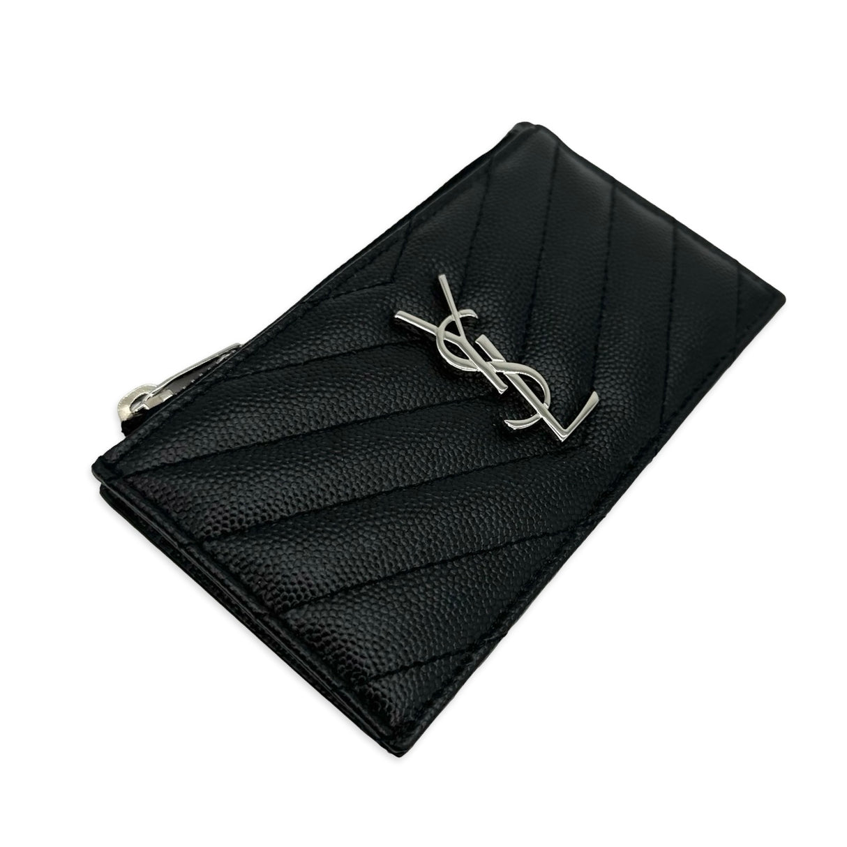 SAINT LAURENT: Quilted Grain de Poudre Fragments Zip Card Case