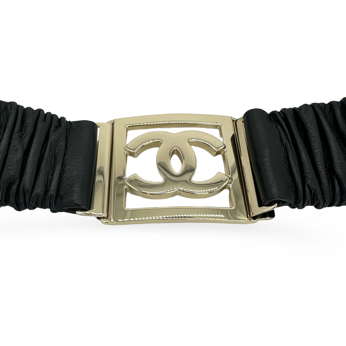CHANEL: Lambskin Ruched CC Belt