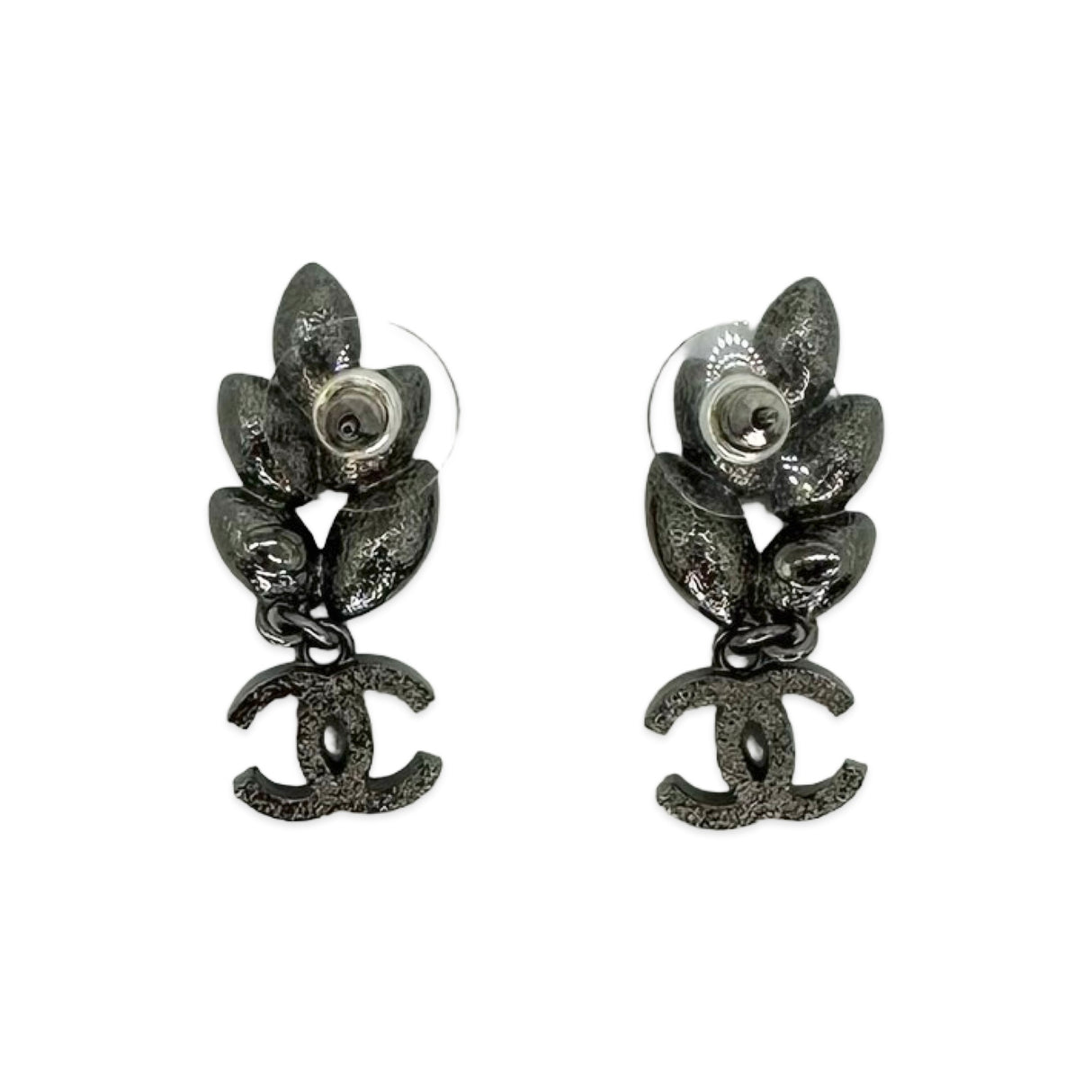 CHANEL: Crystal Leaf CC Drop Earrings