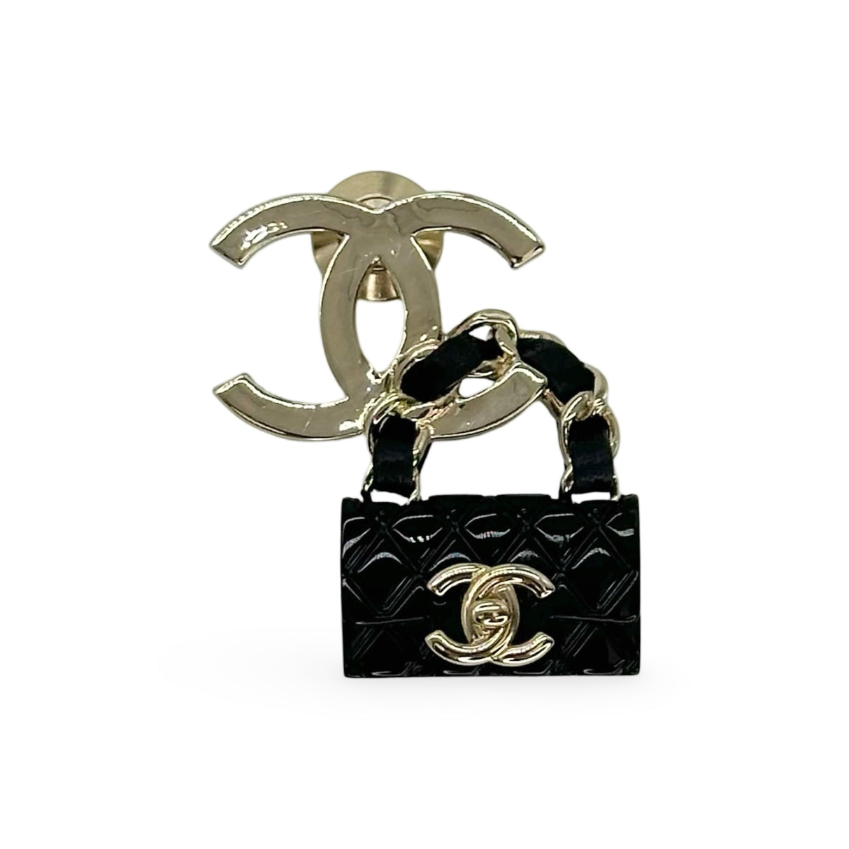 CHANEL: Enamel CC Quilted Flap Brooch