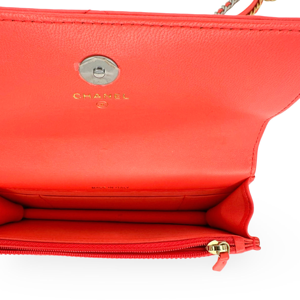 CHANEL: Quilted Lambskin Mini 19 Wallet on a Chain