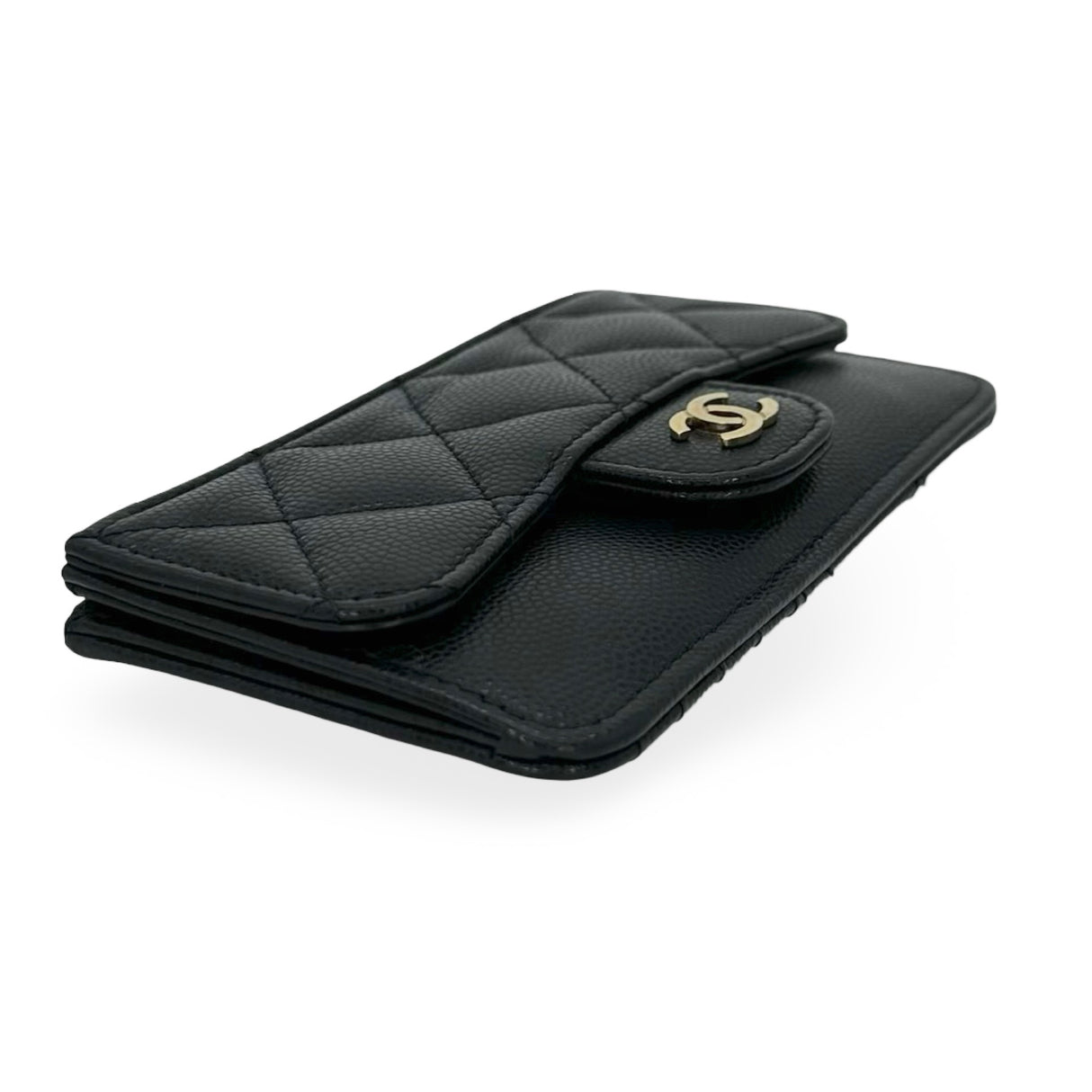 CHANEL: Quilted Caviar Flap Zip Card Holder