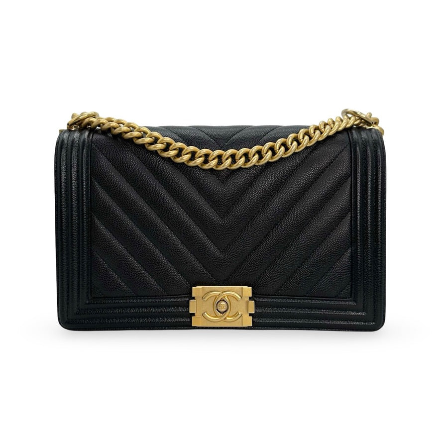 CHANEL: Chevron Quilted Caviar New Medium Boy Bag