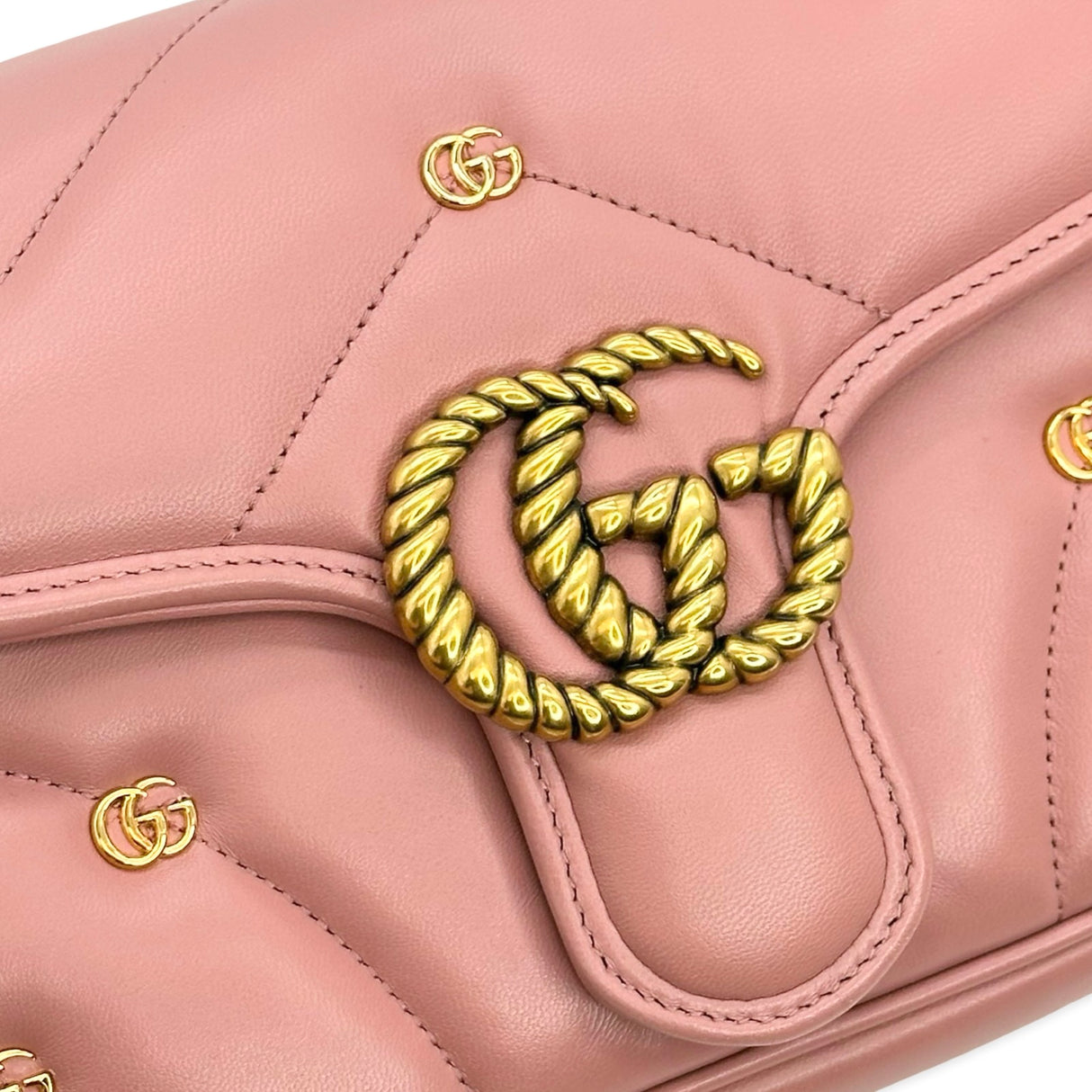 GUCCI: Quilted Leather Torchon Studded GG Marmont Medium Flap Chain Bag