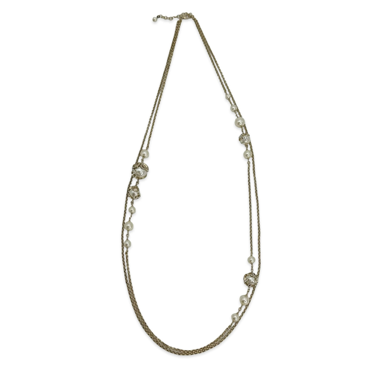 CHANEL: Crystal Pearl CC Long Chain Necklace