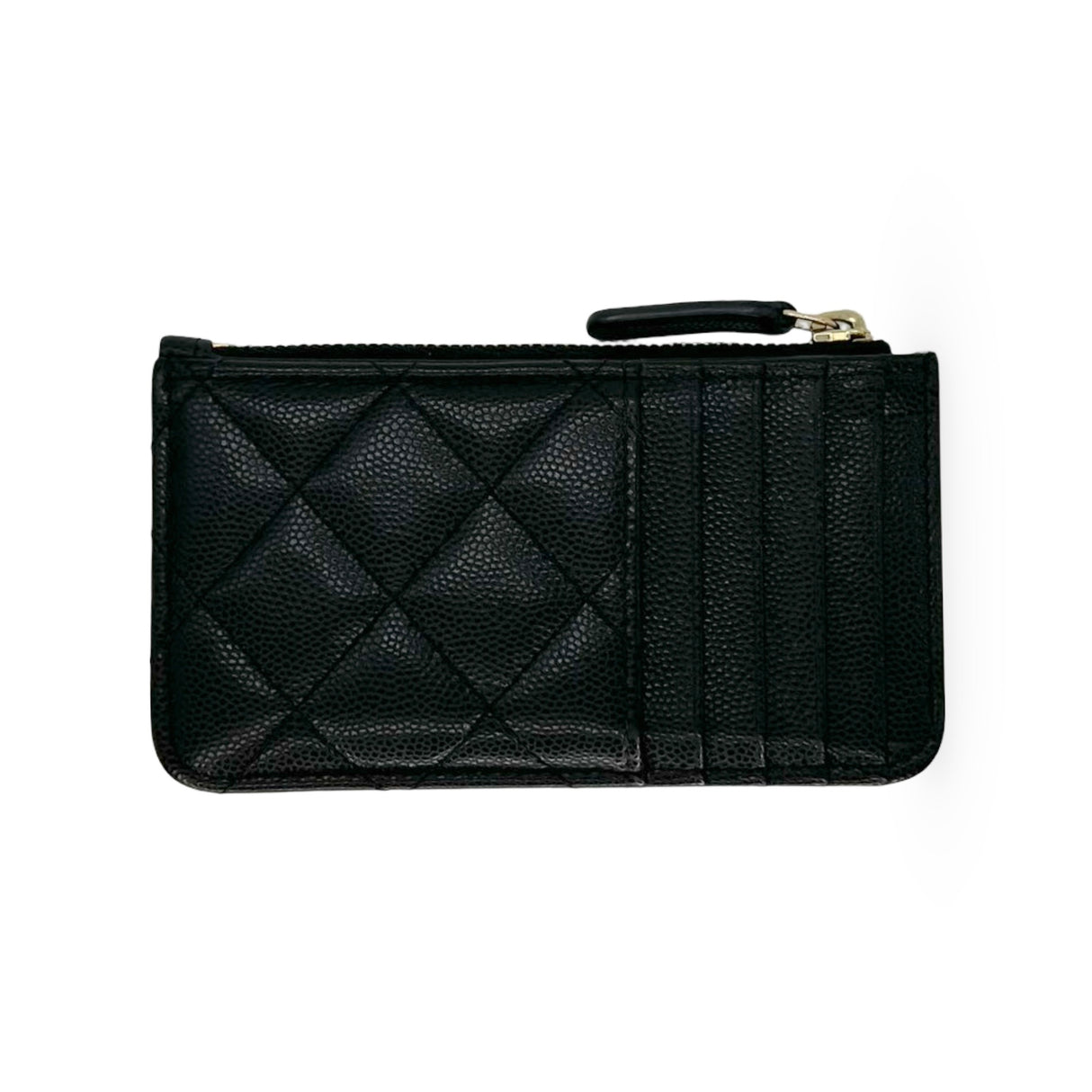 CHANEL: Quilted Caviar Flap Zip Card Holder