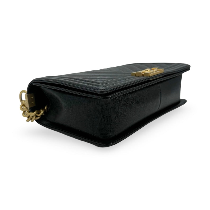 CHANEL: Chevron Quilted Caviar New Medium Boy Bag