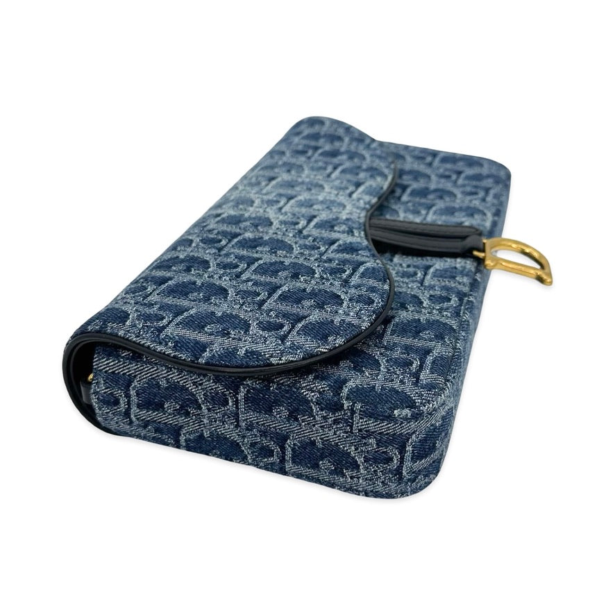 Oblique Denim Saddle Pouch with Chain