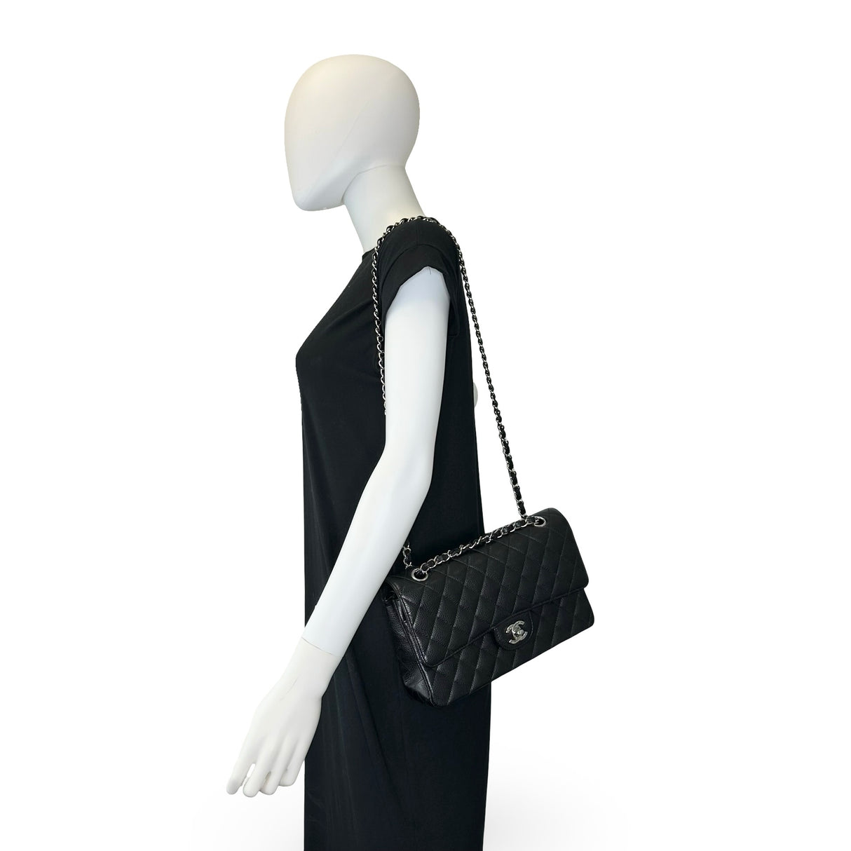 CHANEL: Quilted Caviar Medium Classic Double Flap