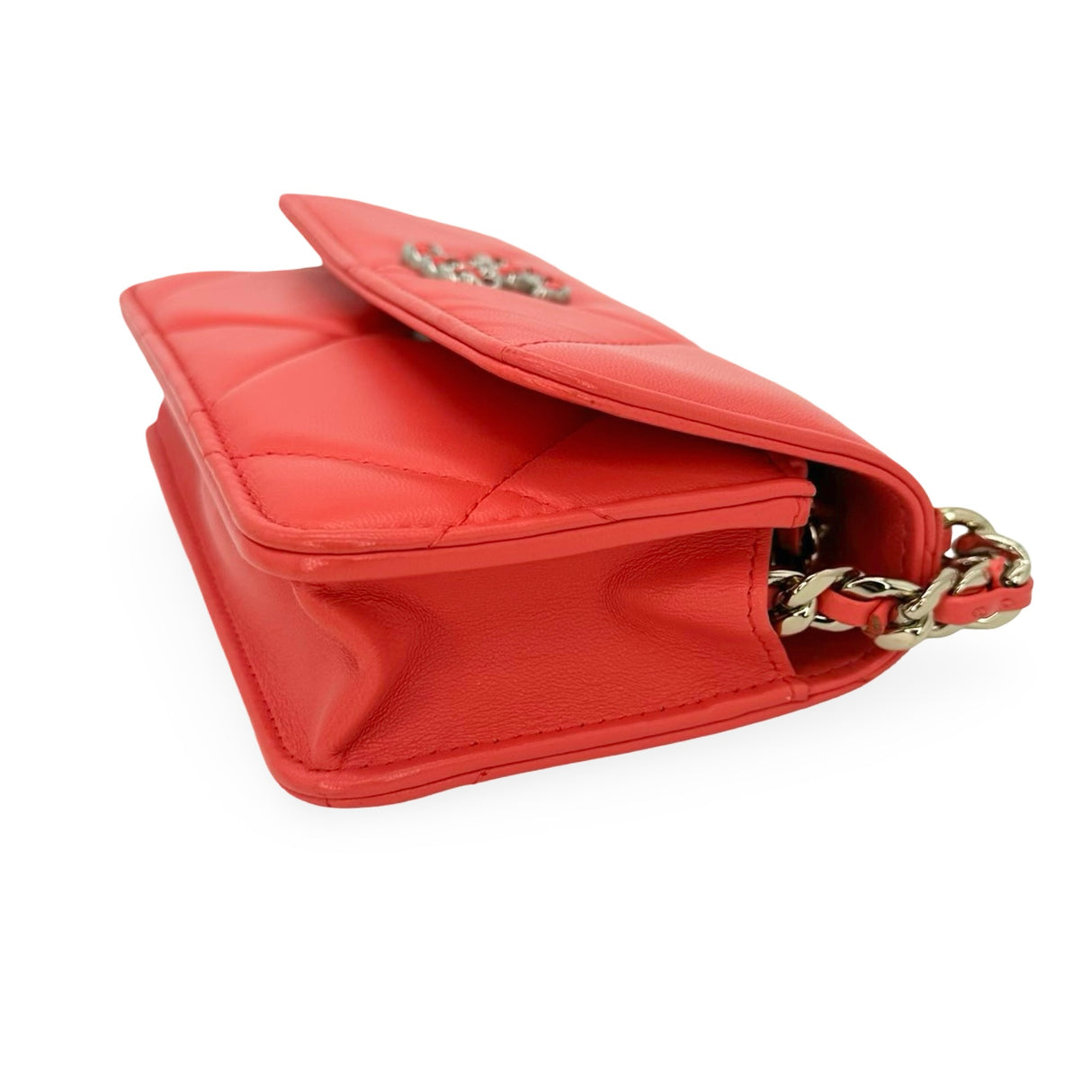 CHANEL: Quilted Lambskin Mini 19 Wallet on a Chain