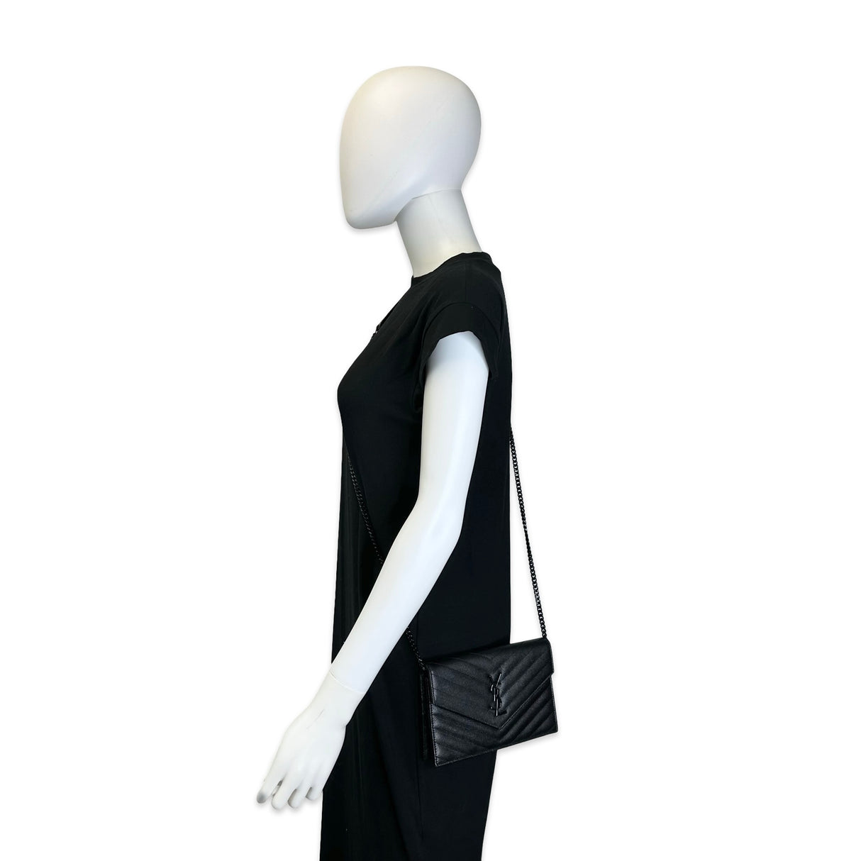 SAINT LAURENT: Quilted Grain de Poudre Small Cassandre Envelope Chain Wallet