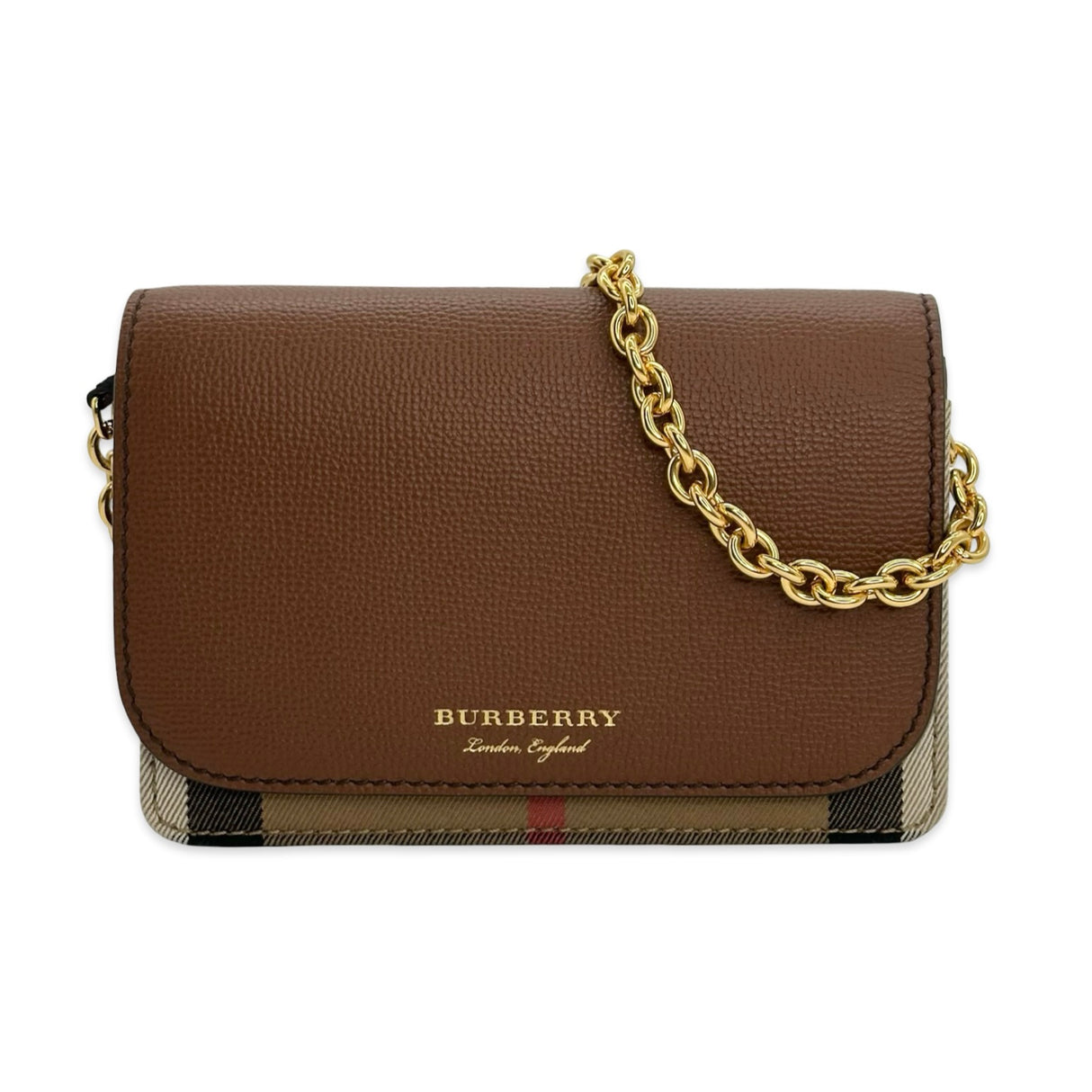 BURBERRY: Grained Leather Hampshire Check Crossbody