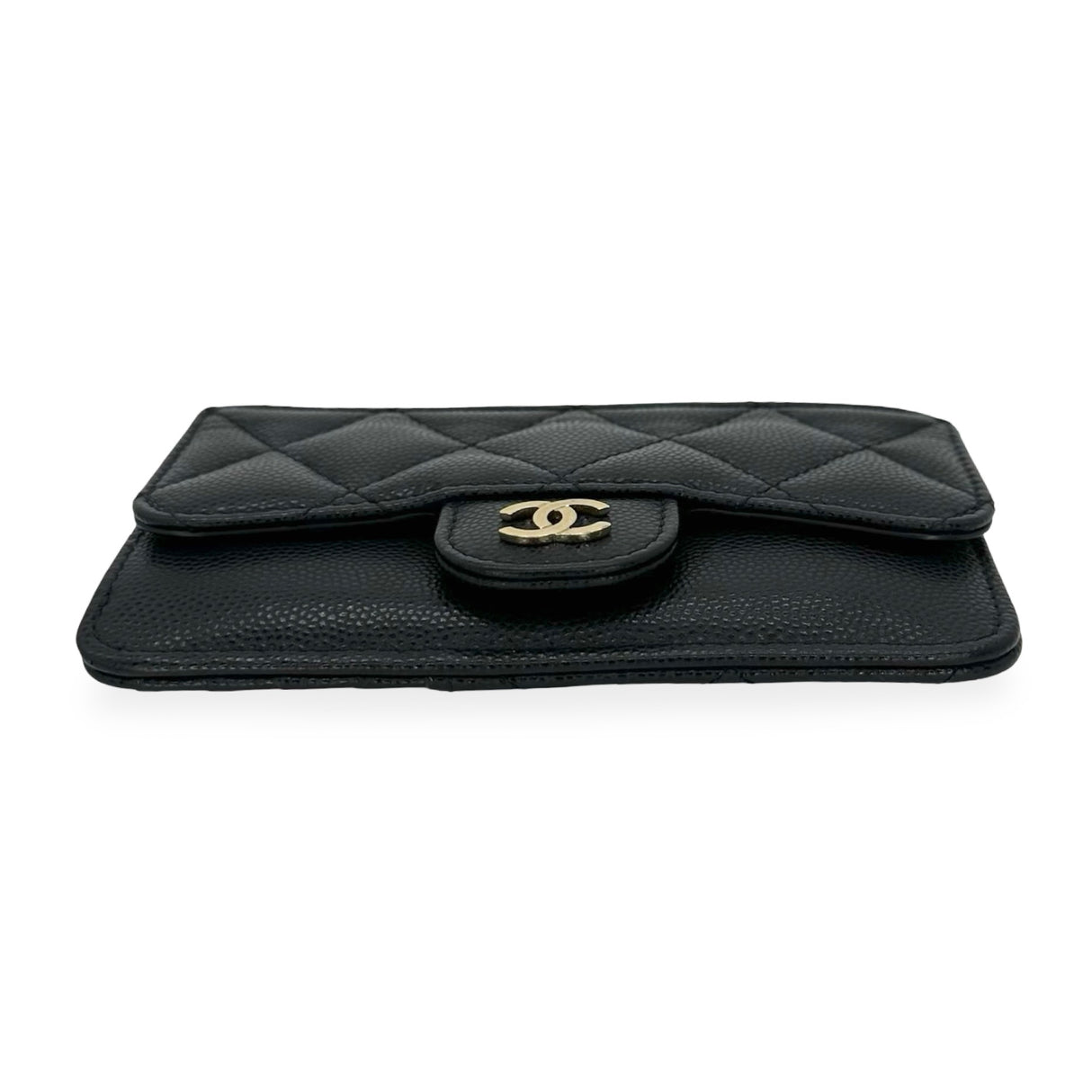 CHANEL: Quilted Caviar Flap Zip Card Holder