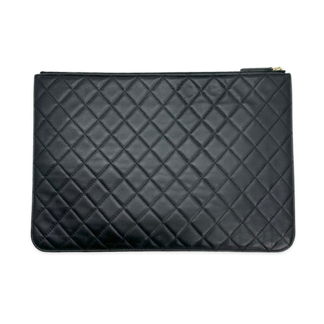 CHANEL: Printed Lambskin Floral Large Zip Pouch